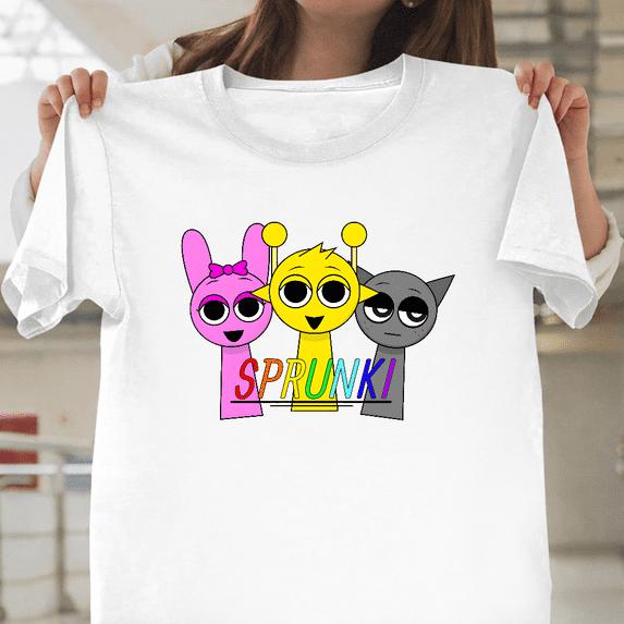 Sprunki Main Characters Group Cute Cartoon Art Graphic Design Unisex T-Shirt, up to size 3XL.