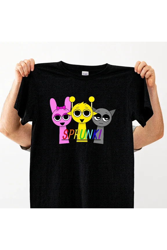 Sprunki Main Characters Group Cute Cartoon Game Fan Art Unisex T-Shirt V17625, Plus Size S–5XL Available