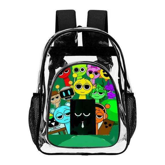 Sprunki Stylish Mesh & Transparent Clear Backpack – Trendy, Durable & Lightweight for School, Work Or Travel