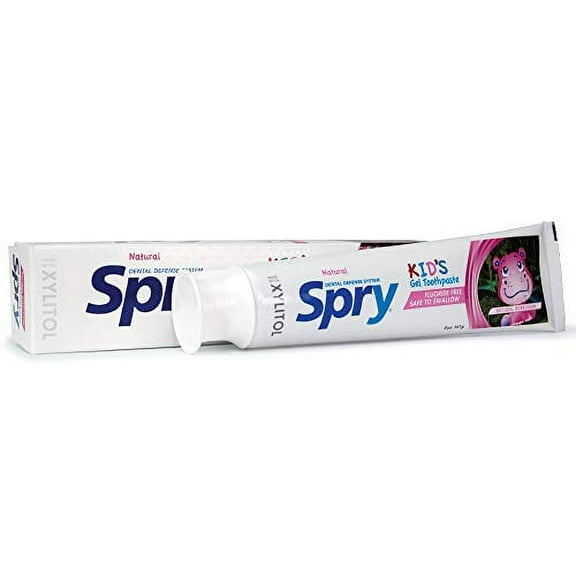 Spry All Natural Kids Fluoride Free Toothpaste Anti-Plaque Tartar Control Tooth Gel with Xylitol, Bubblegum, 5 oz, 3 Pack