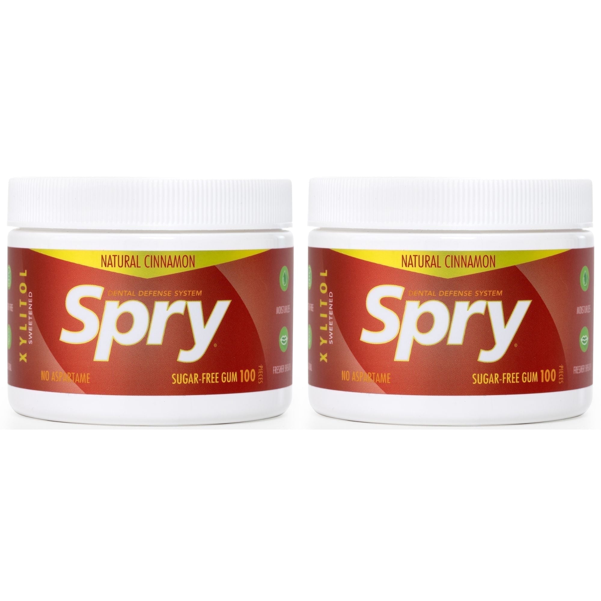 Spry Fresh Natural Xylitol Chewing Gum, Aspartame-Free, Sugar-Free Cinnamon, 100 Piece pack of 2