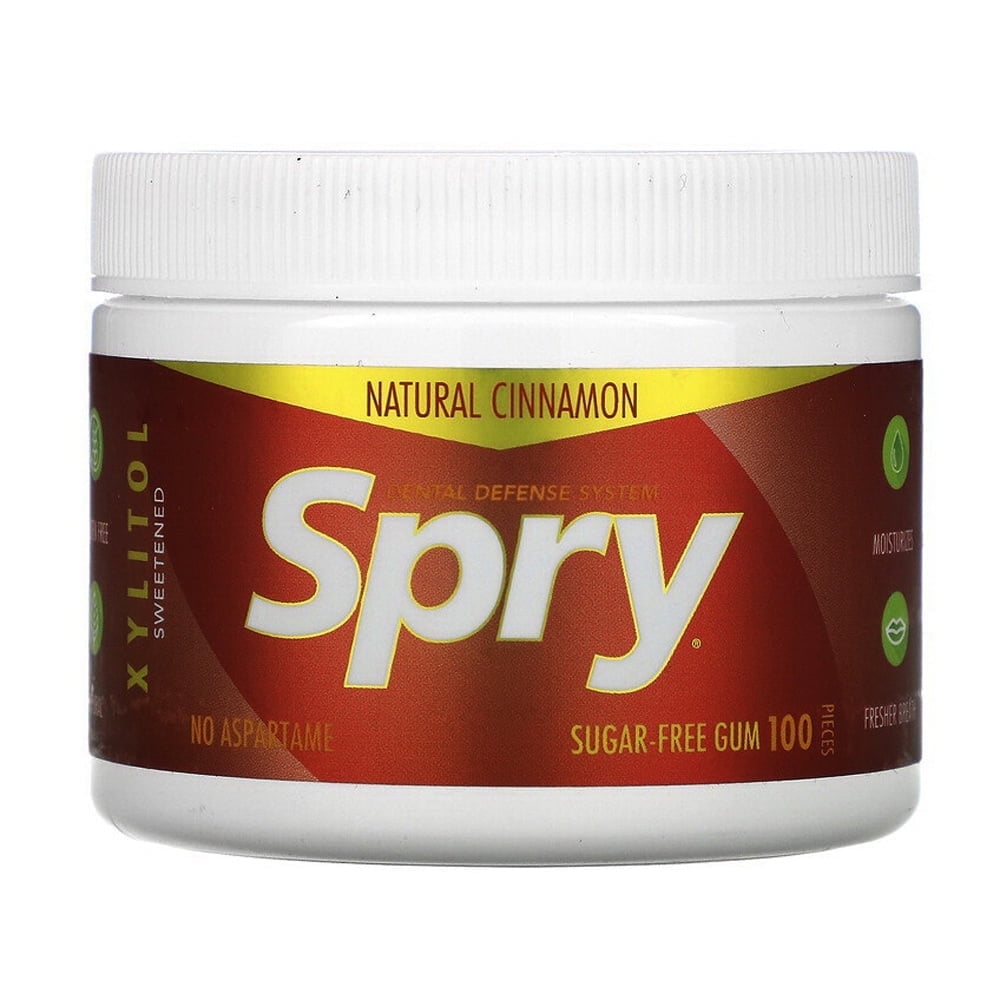 Spry Xylitol Sugar-Free Chewing Gum, Cinnamon Flavor, Aspartame-Free, 100 pieces, 3 pack