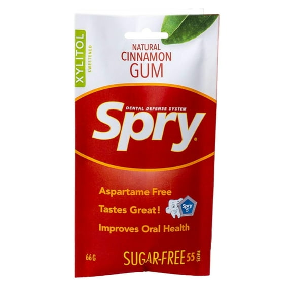 Spry On The Go Natural Xylitol Chewing Gum, Aspartame-Free, Sugar-Free, Cinnamon, 55 Pieces, 1 Pack