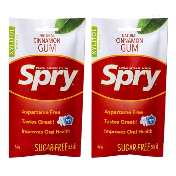Spry On The Go Natural Xylitol Chewing Gum, Aspartame-Free, Sugar-Free, Cinnamon, 55 Pieces, 2 Pack