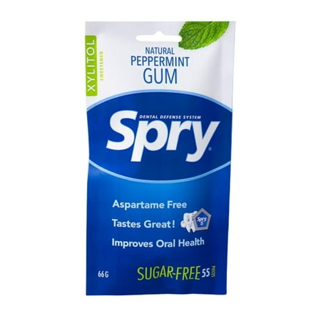 Spry On The Go Natural Xylitol Chewing Gum, Aspartame-Free Sugar-Free, Peppermint, 55 Pieces 1 Pack