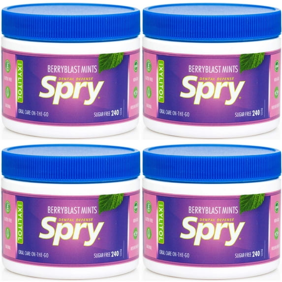 Spry Sugar-Free Xylitol Mints for Oral Health,Gluten-Free, Bad Breath, Berry Blast 240 Count 4 Pack