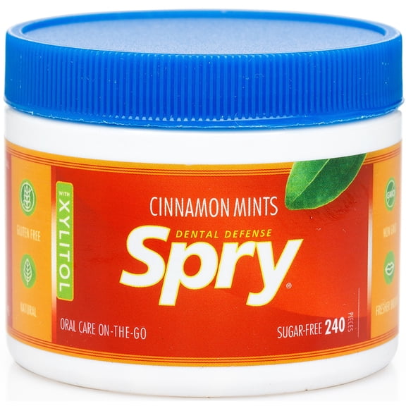 Spry Sugar-Free Xylitol Mints for Oral Health,Gluten-Free, Bad Breath, Cinnamon, 240 Count 2 Pack