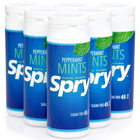 Spry Sugar-Free Xylitol Mints for Oral Health,Gluten-Free, Bad Breath, Peppermint 45 Count 6 Pack