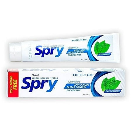 Spry Xylitol Toothpaste for Adults, Fluoride-Free, Peppermint Flavor, 5 oz, 1 pack