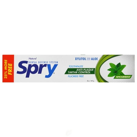 Spry Xylitol Adult Toothpaste 5oz Fluoride-Free Teeth Whitening Breath Freshening Spearmint 2 Pack
