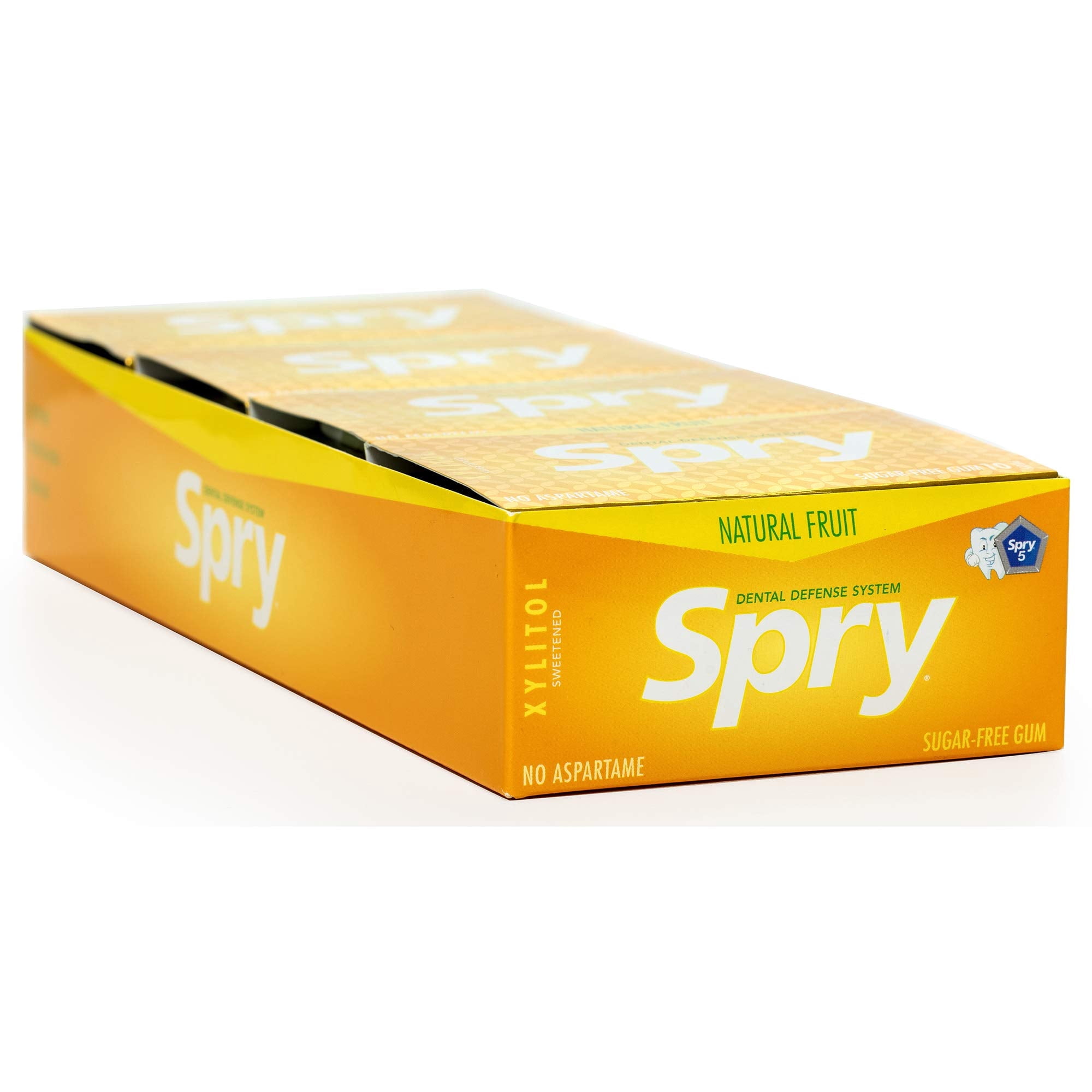 Spry Xylitol Chewing Gum, Aspartame-Free Sugar-Free, Fresh Fruit, 10 Pieces Blister Cards 20 Pack