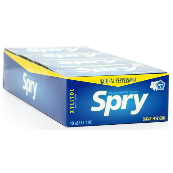 Spry Xylitol Chewing Gum, Sugar-Free, Aspartame-Free, Peppermint Flavor, 10 Pieces per Pack, 20 Pack