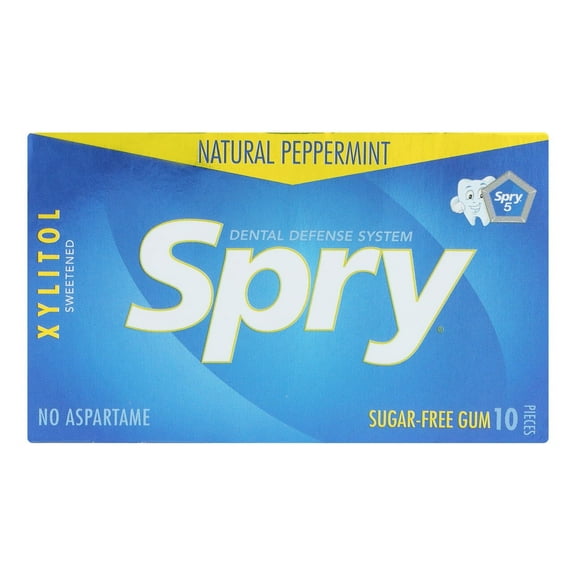 Spry Xylitol Chewing Gum, Aspartame-Free Sugar-Free Peppermint 10 Piece Blister Cards 20 pack