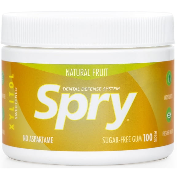 Spry Xylitol Chewing Gum, Dental Defense, Aspartame-Free Sugar-Free, Fresh Fruit, 100 Pieces 1 pack
