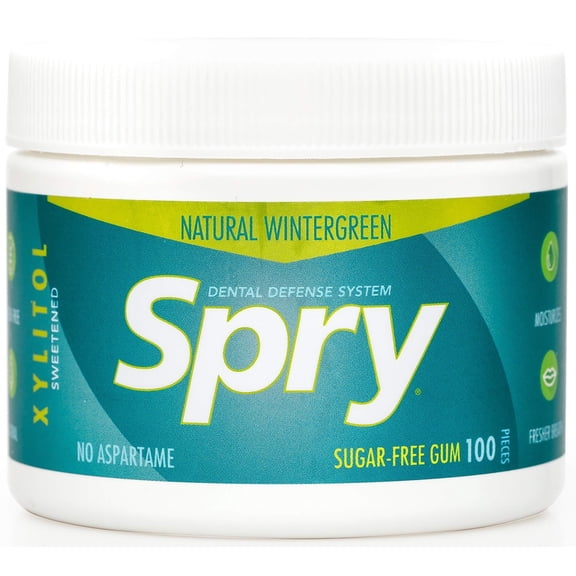 Spry Xylitol Chewing Gum, Dental Defense, Aspartame-Free Sugar-Free, Wintergreen, 100 pieces 1 pack