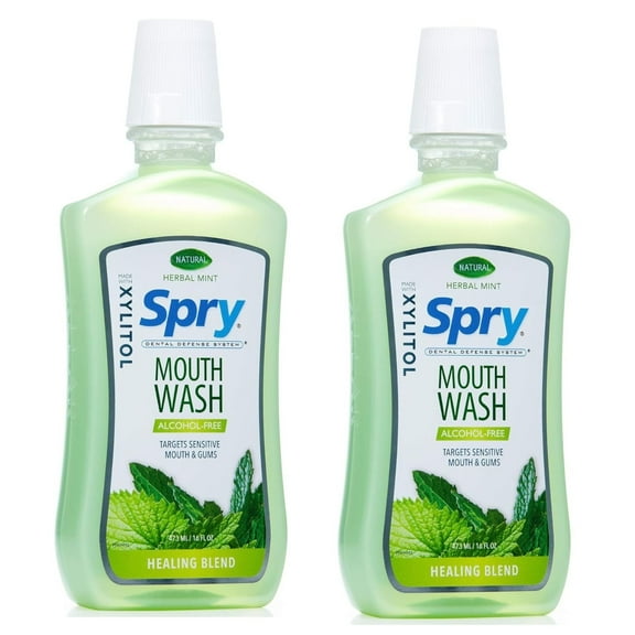 Spry Xylitol Mouthwash, Herbal Mint Flavor, Natural Oral Rinse for Enamel Support, 16 fl oz, 2 pack