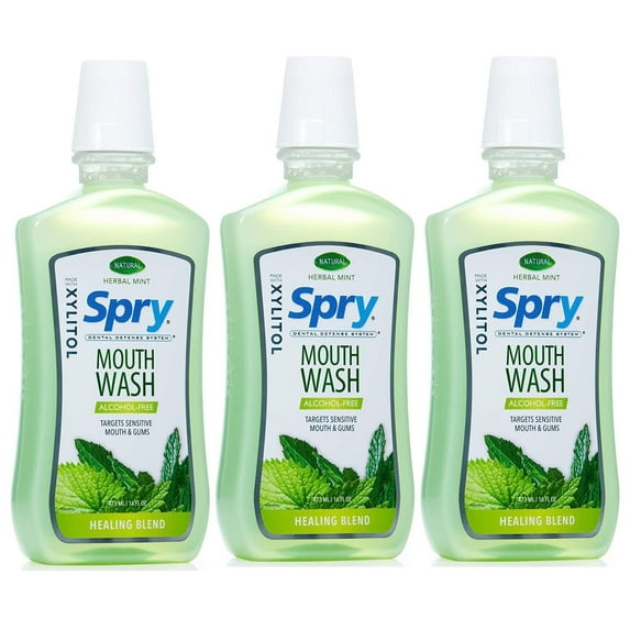 Spry Xylitol Mouthwash, Herbal Mint Flavor, 16 fl oz, 3 pack, Natural Ingredients, Enamel Support