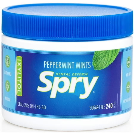 Spry Xylitol Peppermint Sugar-Free Mints, Oral Health,Gluten-Free, Stop Bad Breath 240 Count 1 Pack