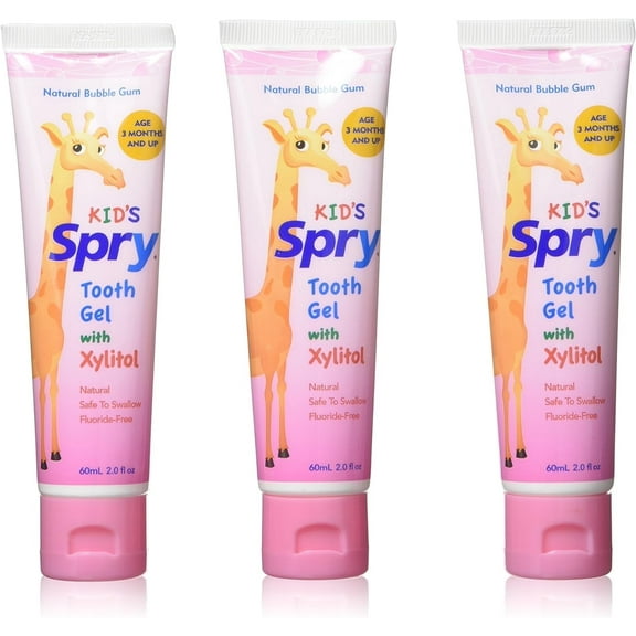 Spry Toothpaste, fluoride-free with xylitol, kids 3 months and up, bubble gum flavor, 2 fl oz, 3 pack