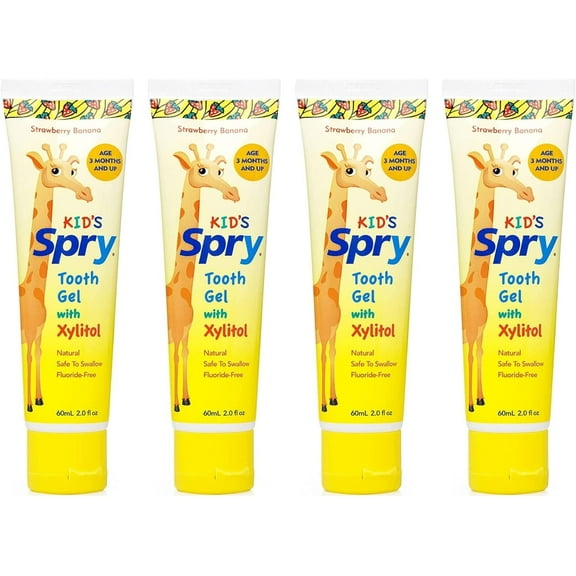 Spry Kids Xylitol Tooth Gel, Strawberry Banana, for Ages 3 Months+, 2 fl oz, 4-Pack