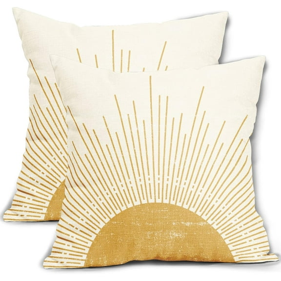 Sps ssion 18” x 18” Bohemian Style Sun6 Abstract Outdoor Linen Sunshine Pillow Covers, 2 Count