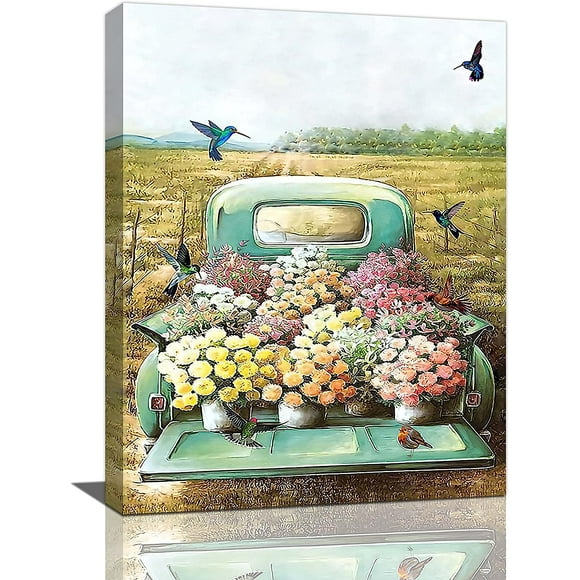 Sps ssion Farm Truck Flowers Hummingbirds 12"x16" Canvas Art Prints