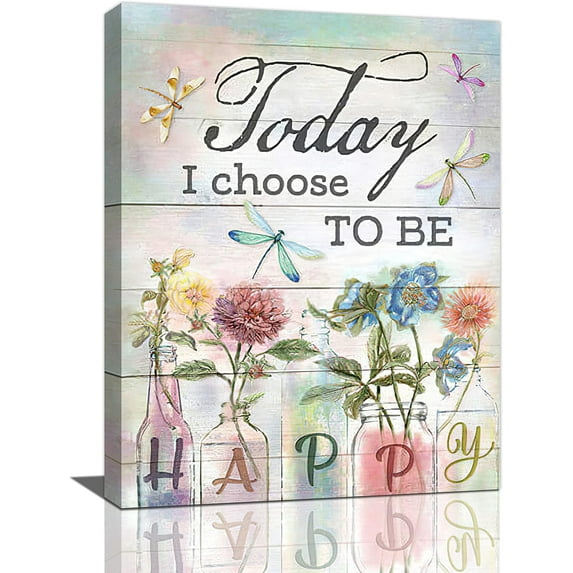 Sps ssion Farmhouse Floral and Dragonfly Wall Art 12" x 16" Framed Canvas Print