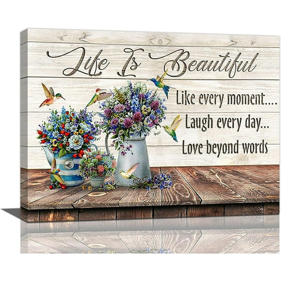 Sps ssion Flower Hummingbird 16"x12" Framed Canvas Art Prints