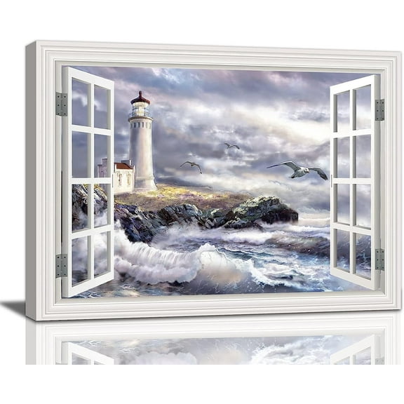 Sps ssion Lighthouse 12" x 16" Framed Canvas Art Prints