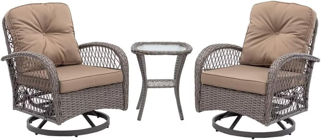Spthe 3 Pieces Outdoor Swivel Rocker Patio Chairs, 360 Degree Rocking ...
