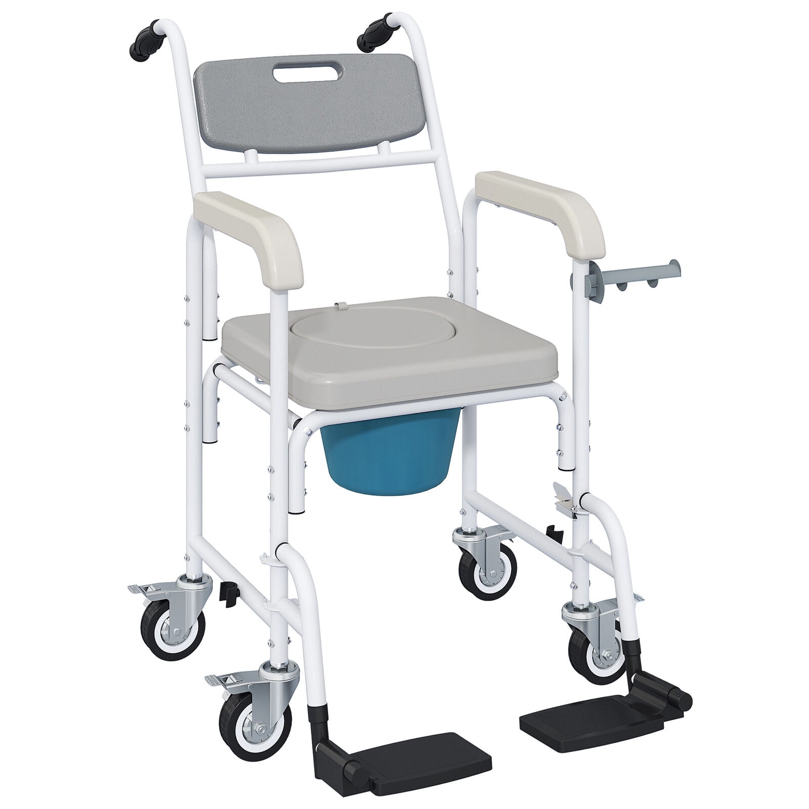 Spthe Shower Chair with Wheels 4 in 1, Bedside Commode Wheelchair with Seat, Backrest, Arms, Shower Commode Chair for Seniors, Adults, Injured or Disabled