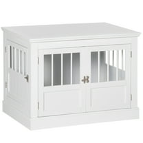 Sptwo Dog Crate End Table with Triple Doors, Wooden Dog Crate Furniture Indoor Use, Puppy Crate for Small Dogs, White