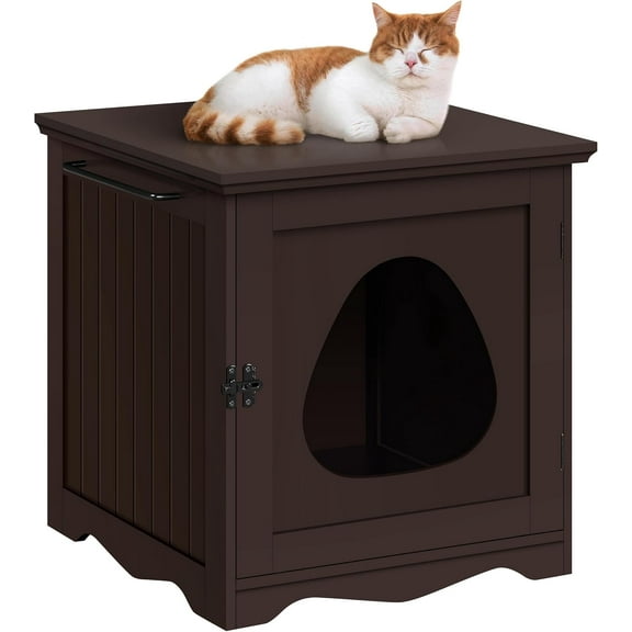 Sptwo Enclosed Cat Litter Box Enclosure, Pet Side Table, Hidden Litter Box Furniture for Indoor Cat, Decorative Pet Crate, Kitty Cabinet, Espresso