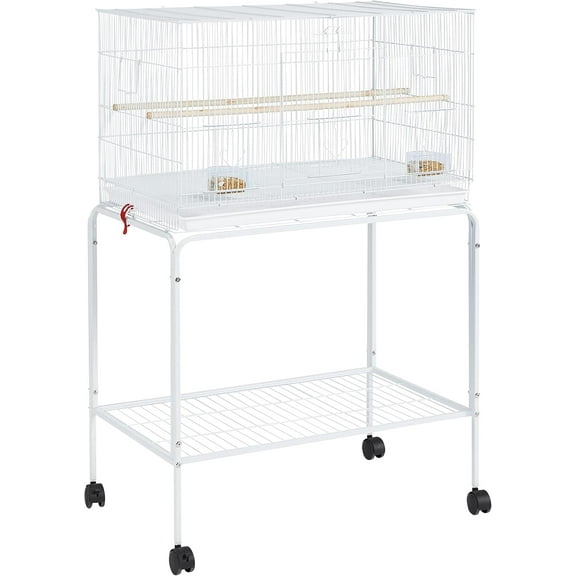Sptwo Flight Breeding Bird Cage for Parrots Lovebirds Parakeets with Detachable Rolling Stand, White