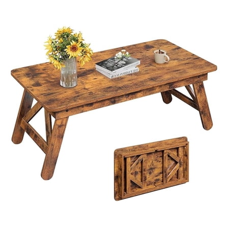 Sptwo Folding Coffee Table, Portable Small Coffee Table with No Assembly Needed for Living Room, Floor Table for Small Space (Rustic Brown)