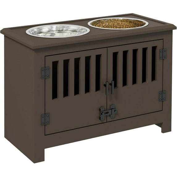 Sptwo Large Elevated Dog Bowls with Storage Cabinet - 37L Capacity, Raised Dog Bowl Stand Feeding Station, Espresso