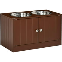Sptwo Large Elevated Dog Bowls with Storage Cabinet - 44L Capacity, Raised Dog Bowl Stand Feeding Station, Brown
