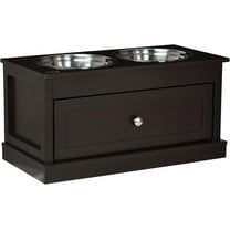 Sptwo Large Elevated Dog Bowls with Storage Drawer Containing 11L Capacity, Raised Dog Bowl Stand Pet Food Bowl Dog Feeding Station, Brown