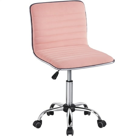 Sptwo | Mid Back Task Chair,Low Back Leather Swivel Office Chair,Computer Desk Chair Retro with Armless Ribbed ,Apricot Pink