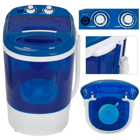 Sptwo Portable Mini Washing Machine 8 lbs Washing Capacity Semi-Automatic Compact Washer Spinner Small Cloth Washer Laundry Appliances for Apartment, RV, Camping, Single Translucent Tub Blue
