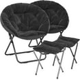 thumbnail image 1 of Sptwo Saucer Chair with Ottoman, Oversized Folding Reading Chair for Teens Adults, Furry Comfy Seat with Black Metal Frame & Non-Slip Pad for Bedroom, Living Room, Dorm, Office (Black, 2 Pack), 1 of 12