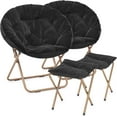 thumbnail image 1 of Sptwo Saucer Chair with Ottoman, Oversized Folding Reading Chair for Teens Adults, Furry Cozy Seat with Gold Metal Frame & Non-Slip Pad for Bedroom, Living Room & Dorm (Black, 2 Pack), 1 of 12