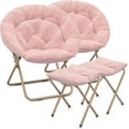 thumbnail image 1 of Sptwo Saucer Chair with Ottoman, Oversized Folding Reading Chair for Teens Adults, Furry Cozy Seat with Gold Metal Frame & Non-Slip Pad for Bedroom, Living Room & Dorm (Pink, 2 Pack), 1 of 12