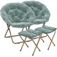 thumbnail image 1 of Sptwo Saucer Chair with Ottoman, Oversized Folding Reading Chair for Teens Adults, Furry Cozy Seat with Gold Metal Frame & Non-Slip Pad for Bedroom, Living Room & Dorm (Teal, 2 Pack), 1 of 12