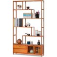 thumbnail image 1 of Sptwo Staggered 5-Tier Bookshelf with Drawer and Cabinet, Bamboo 39" L x 9.8" W x 68.9" H Tall Chinese Vintage Display Etagere Freestanding Shelves for Bedroom, Living Room, Home Office, 1 of 7