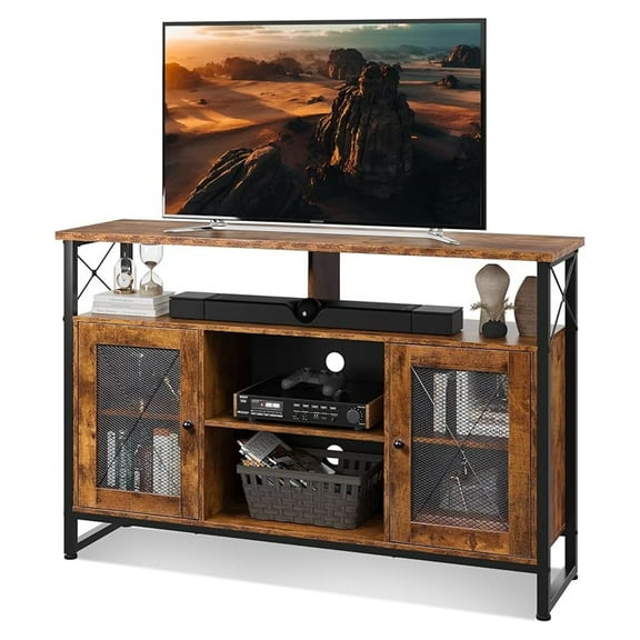 Sptwo TV Stand 55 inch TV, Tall Entertainment Center with Storage, Farmhouse Industrial TV Console for Bedroom Living Room, Rustic Brown