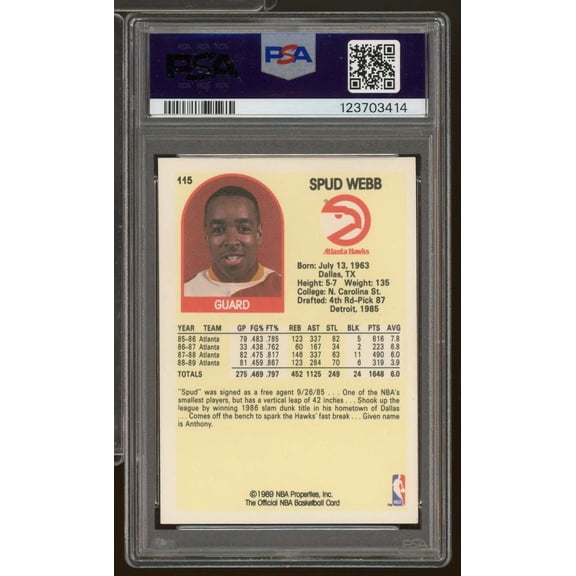 Spud Webb Card 1989 Hoops Autograph PSA DNA 10