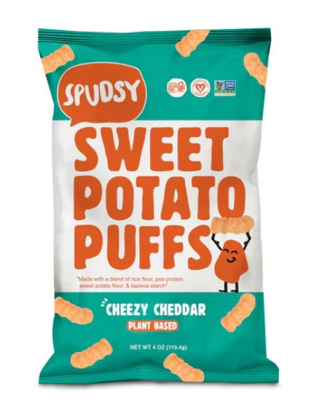 Spudsy Sweet Potato Puffs, Cheesy Cheddar, Shelf-Stable, 4 oz Bag