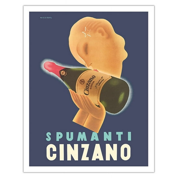 Spumanti Cinzano - Italian Sparkling Wine - Vintage Advertising Poster by Nico Edel c.1938 - Fine Art Matte Paper Print (Unframed) 11x14in