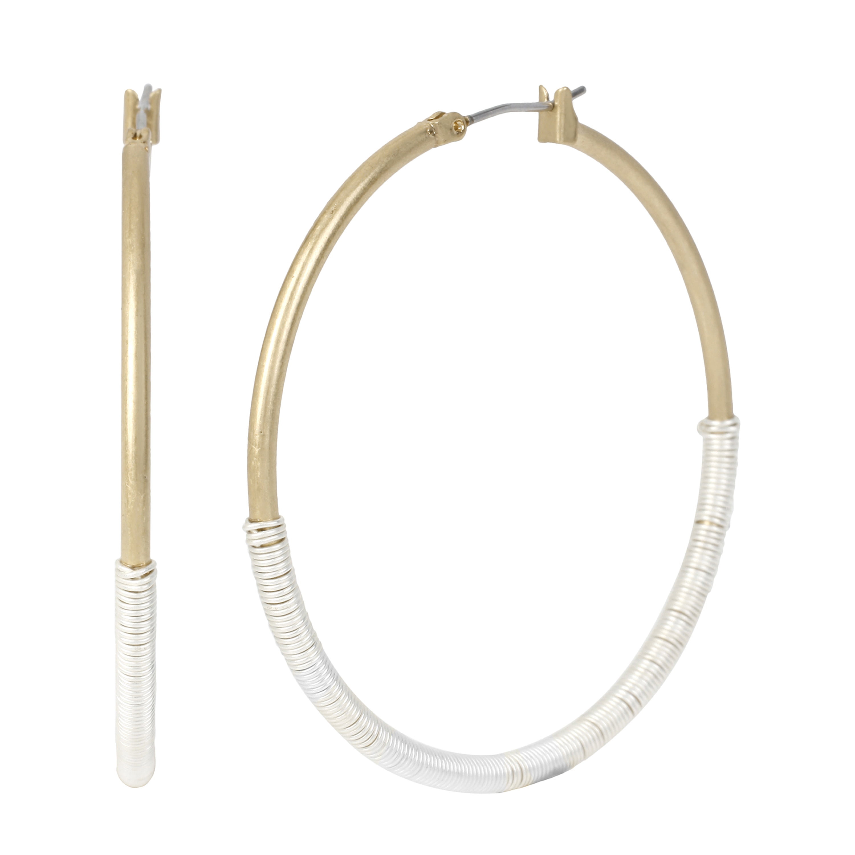Spun Metal Wire-Wrapped Hoop Earrings 2 Inches